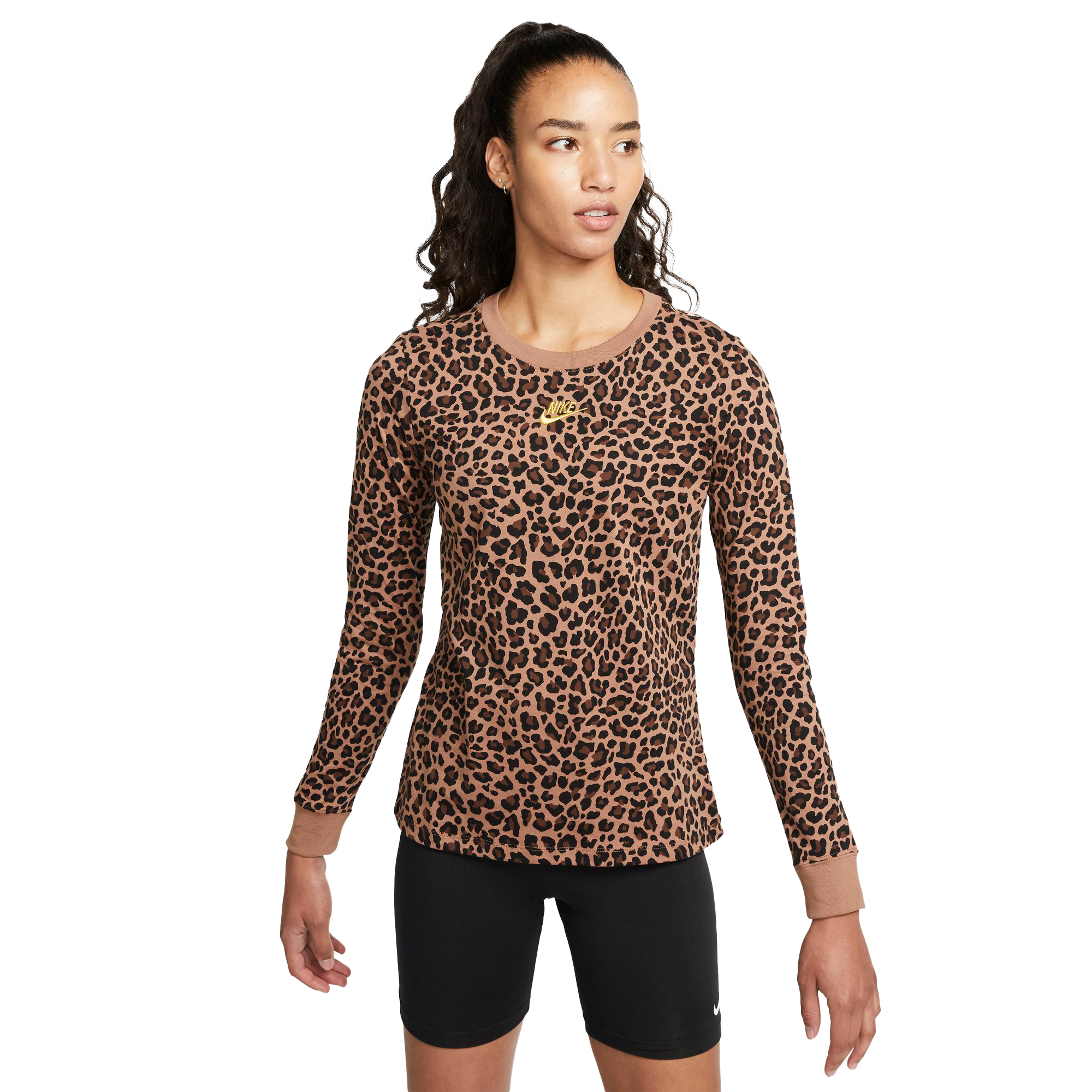 Mikey Store Womens Fashion Round Neck Long-Sleeved Leopard Print with Button Casual Top 